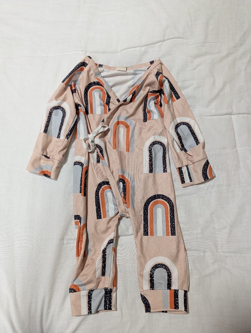 Peach Rainbow Print Wrap Romper